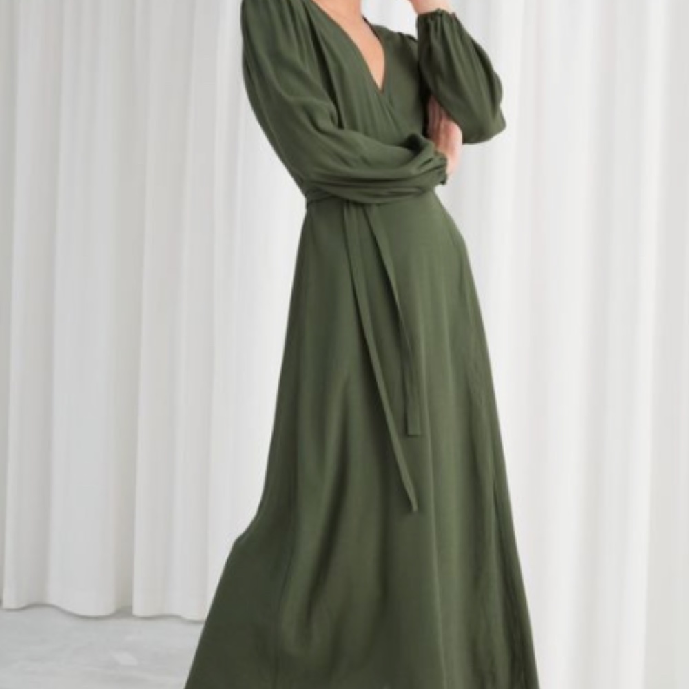 & Other Stories Green Wrap 'V' Neck Dress Size 0
